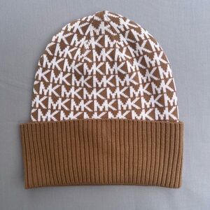 Michael Kors Tan and White Logo Beanie